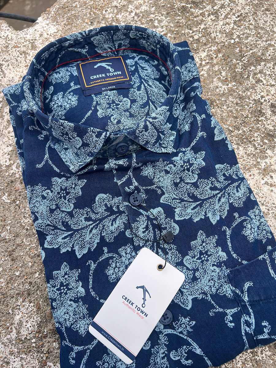 Navy Blue Base Big Leaf Print