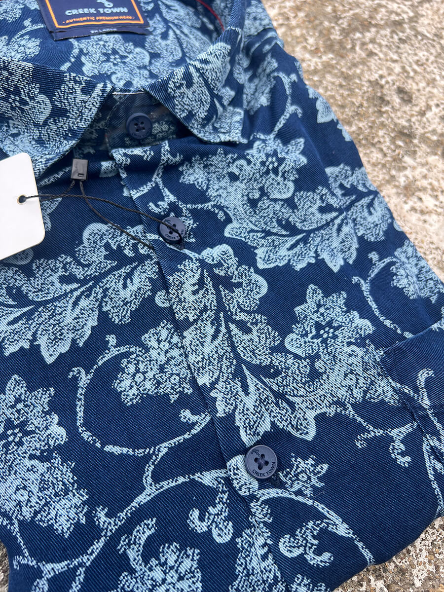 Navy Blue Base Big Leaf Print