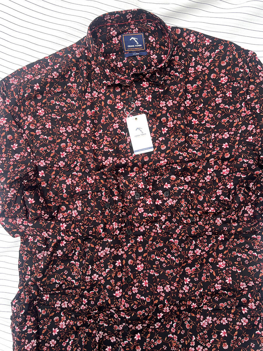 Black base red cherry blossom
