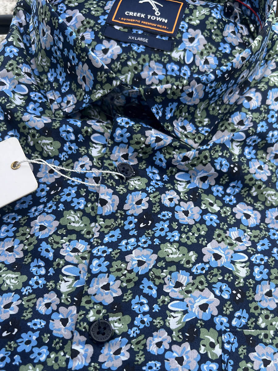 Blue green & white multi floral