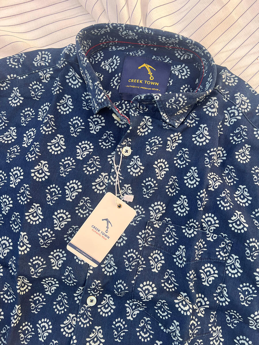 Blue with block print