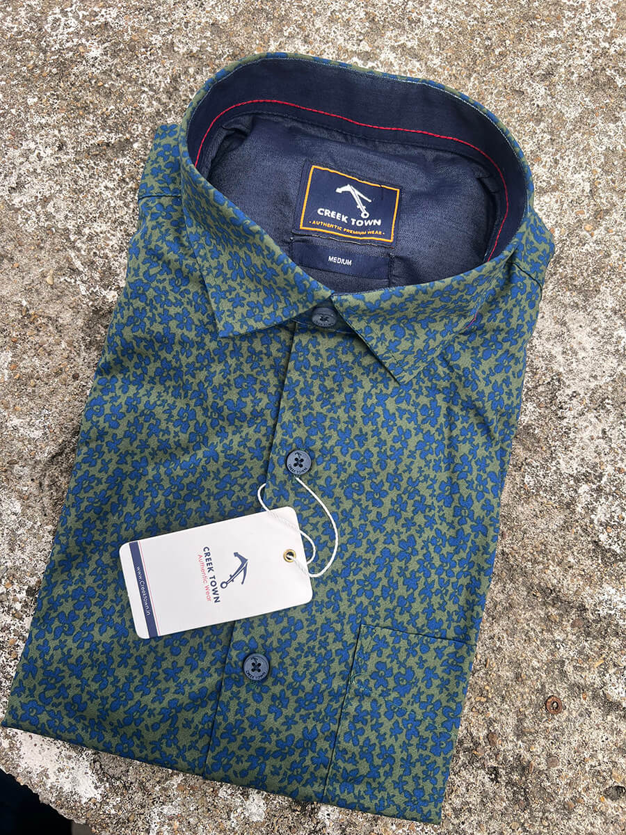 Olive green mini blue floral