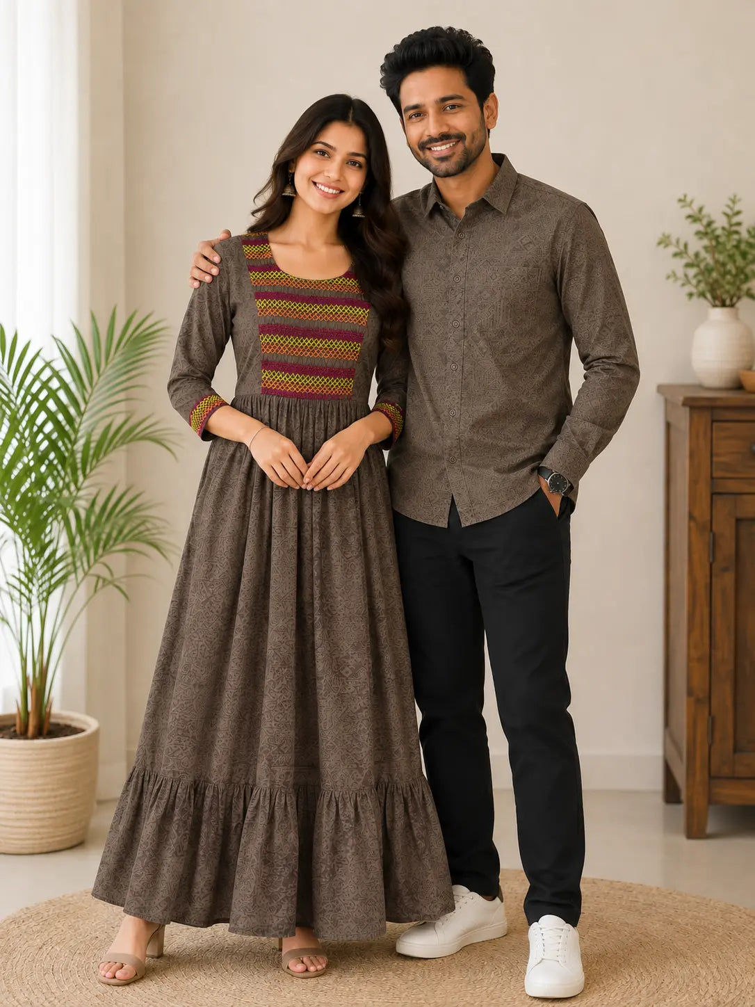 Dark brown Tribal Inspired Print - Couple Combo