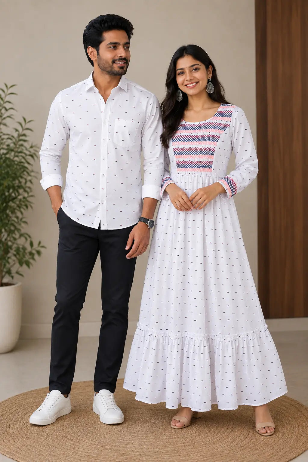 Oxford White micro print - Couple Combo
