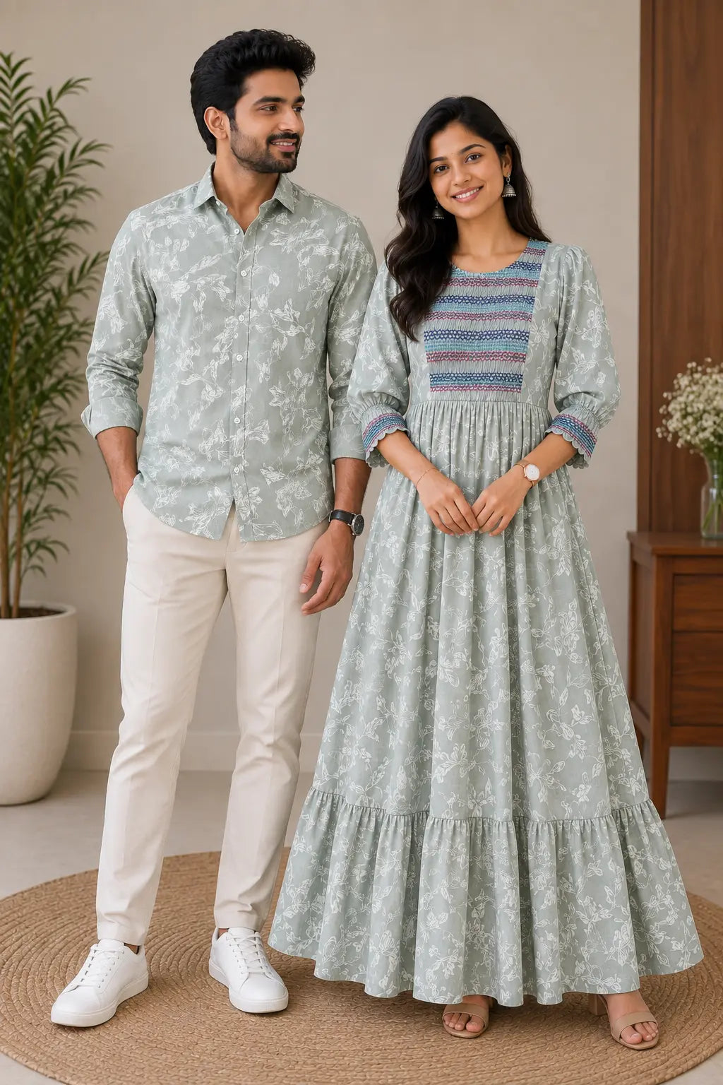 Light Sage Green Floral print - Couple Combo