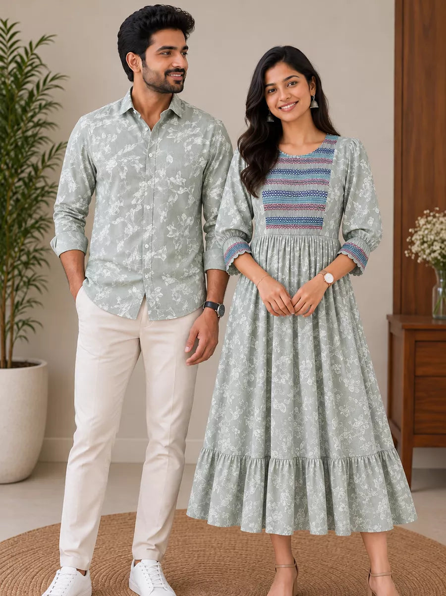 Light Sage Green Floral print - Couple Combo