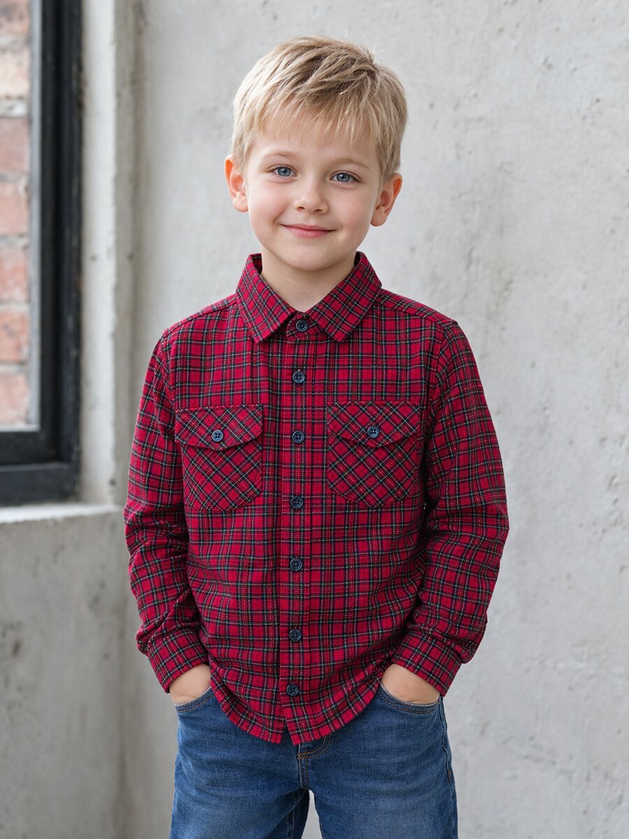 Red Small Flannel checks - Son Combo