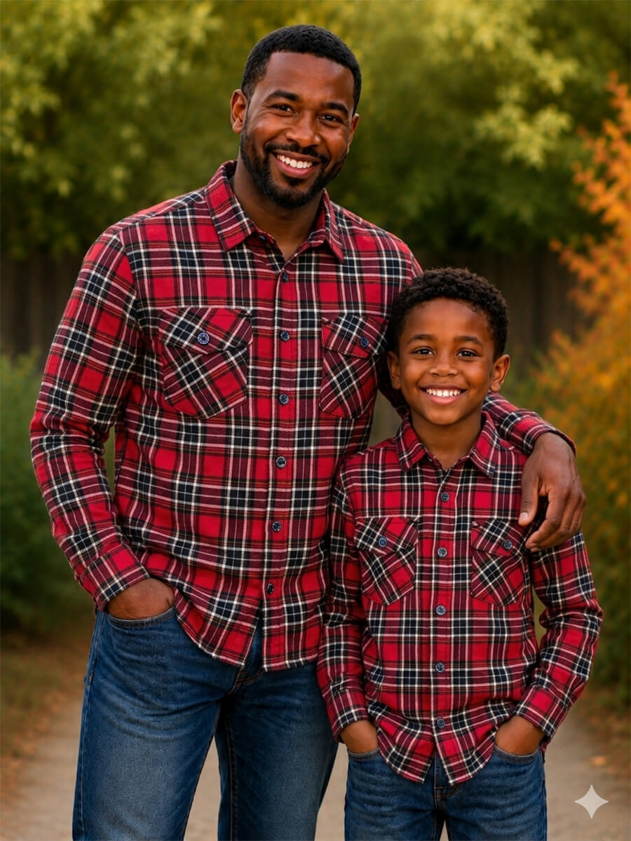 Red Green with White Lines Flannel checks Dad & Son Combo