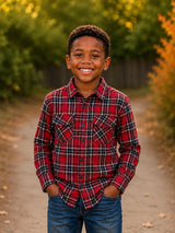Red Green with White Lines Flannel checks - Son Combo