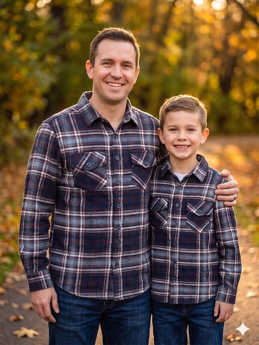 Maroon Blue White Flannel checks Dad & Son Combo