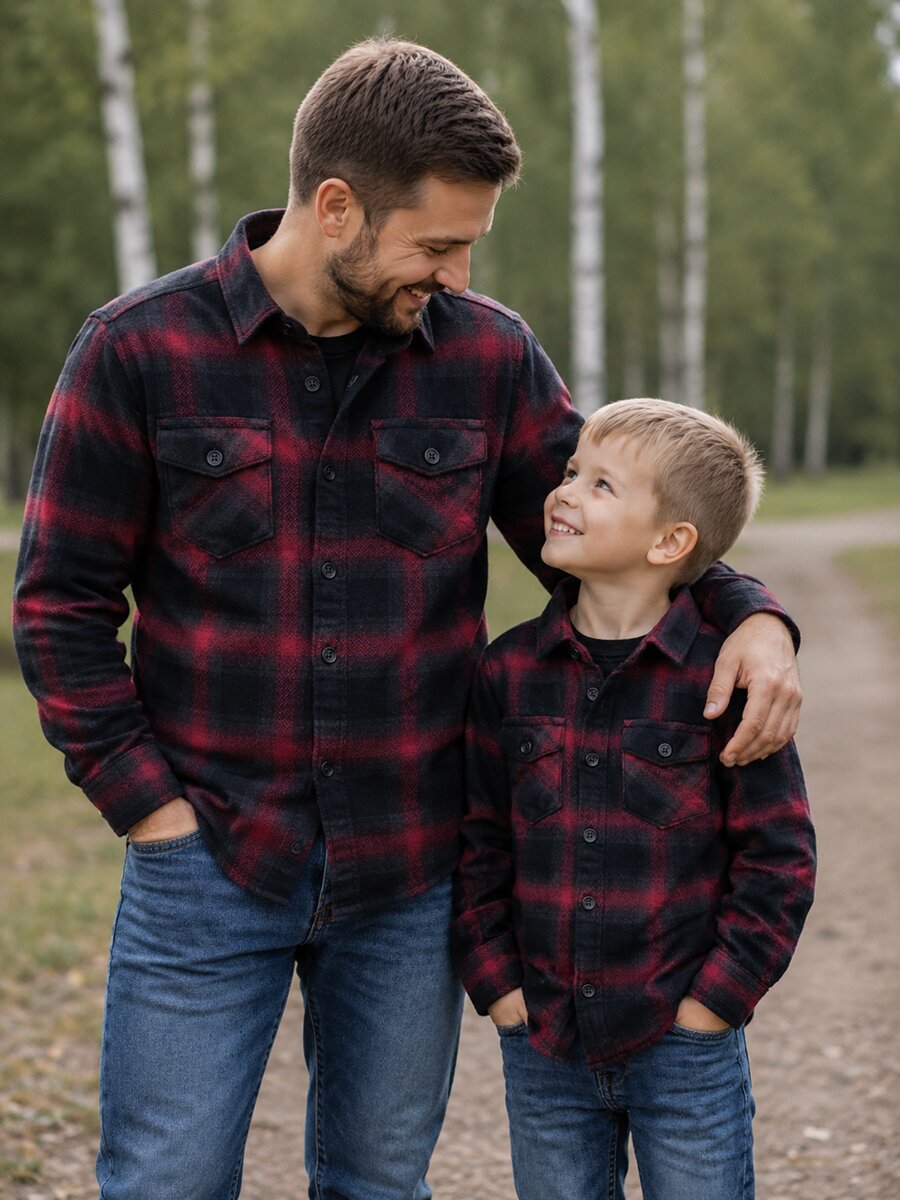 Red Mooze & Green Flannel checks Dad & Son Combo