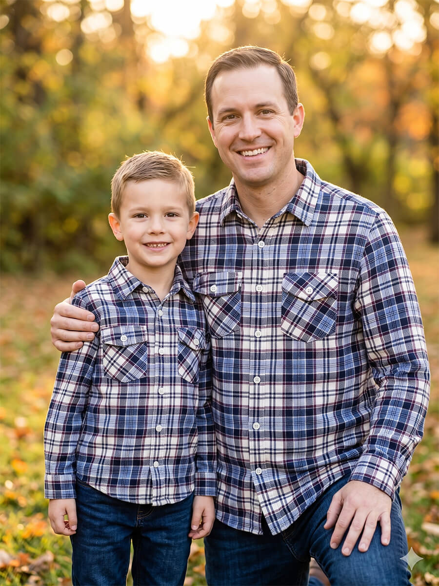 Navy Magenta Flannel checks Dad & Son Combo