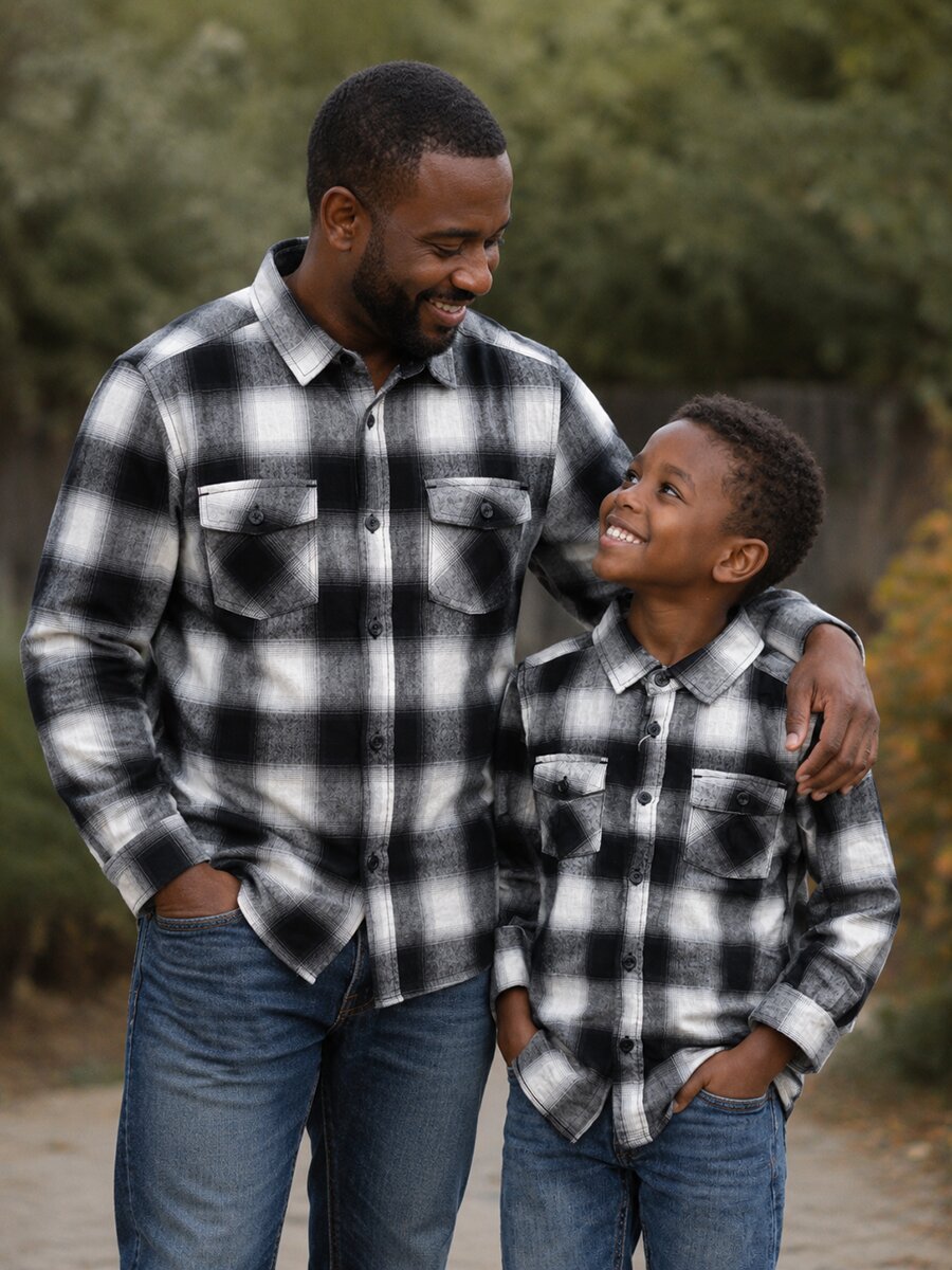 Black & White Big Flannel checks Dad & Son Combo