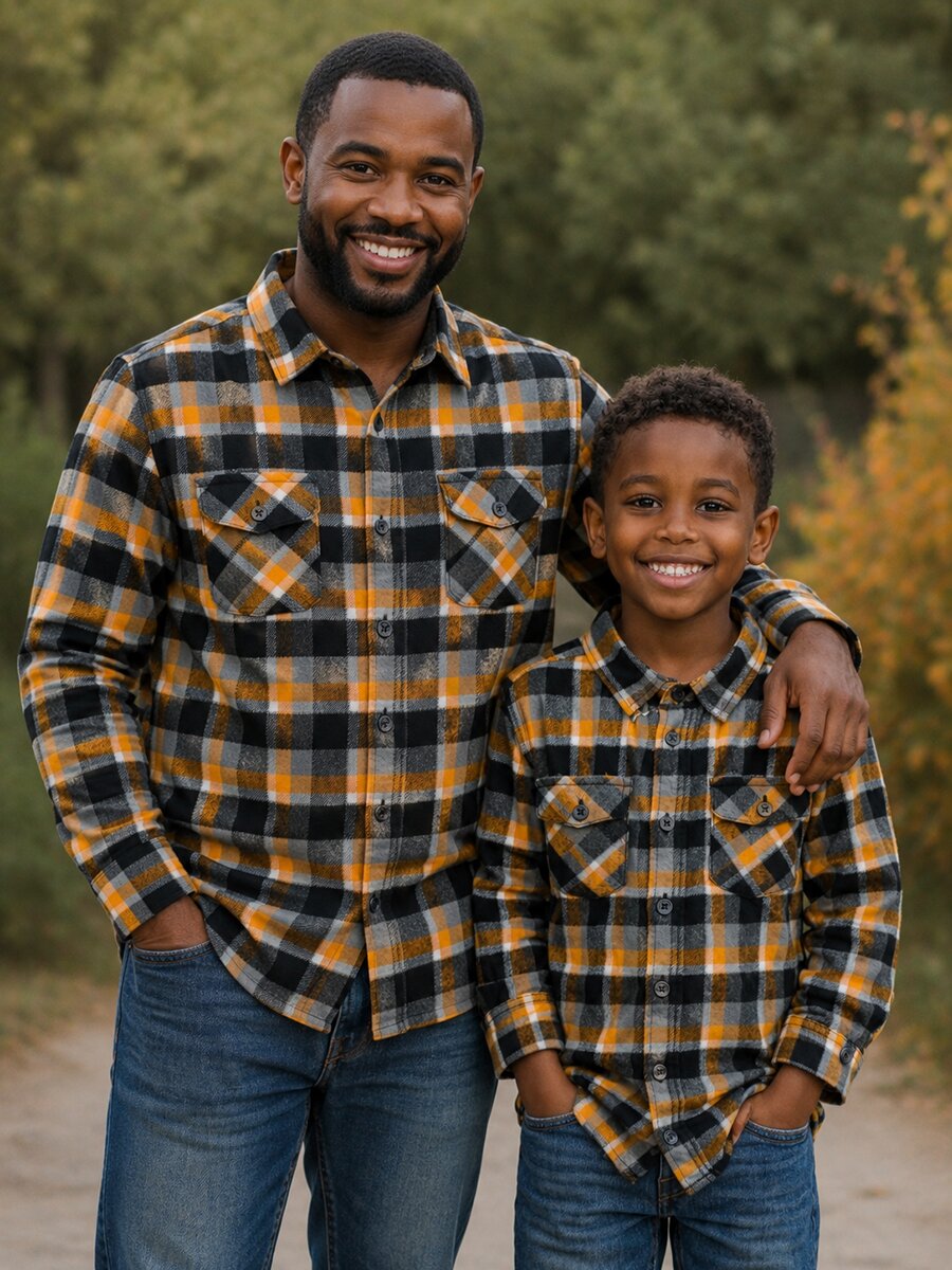 Yellow Black Flannel checks Dad & Son Combo