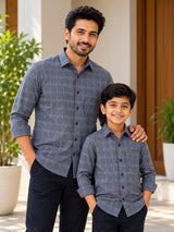 Steel Grey and Beige Line Checked Shirt Dad Combo