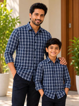 Dark Navy & White Small Checks Shirt Dad Combo