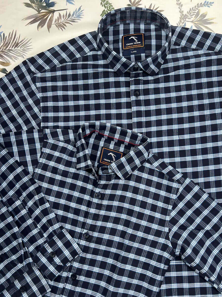 Navy Blue Checked Shirt Dad & Son Combo