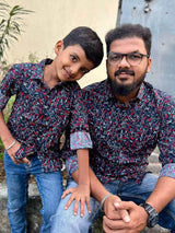 Dark Navy Multi Floral Printed Shirt - Dad Combo