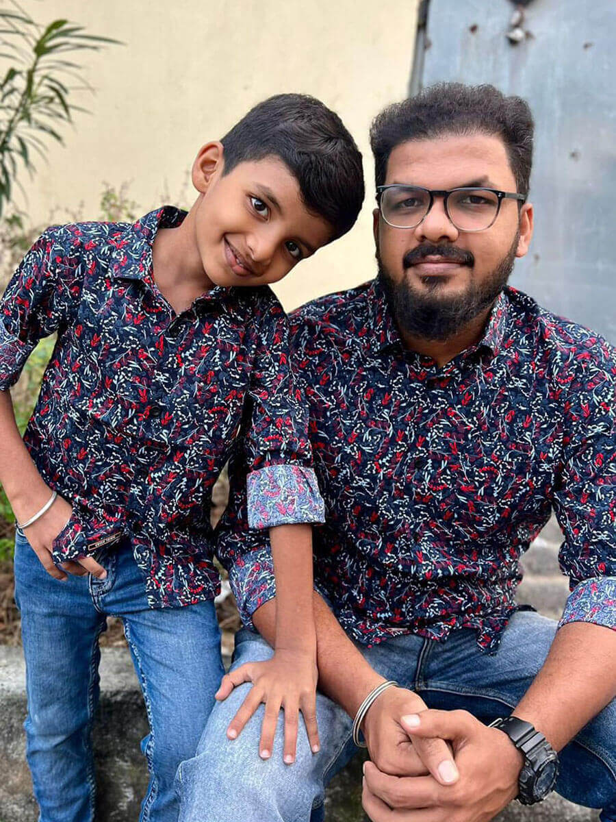 Dark Navy Multi Floral Printed Shirt Dad & Son Combo