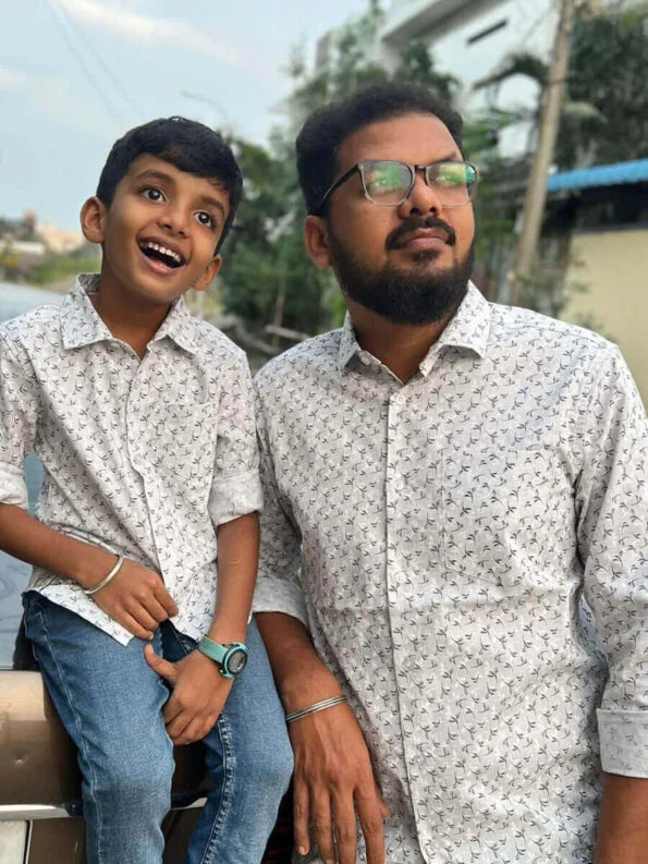 Gray Leaf Printed Dad&Son Shirt