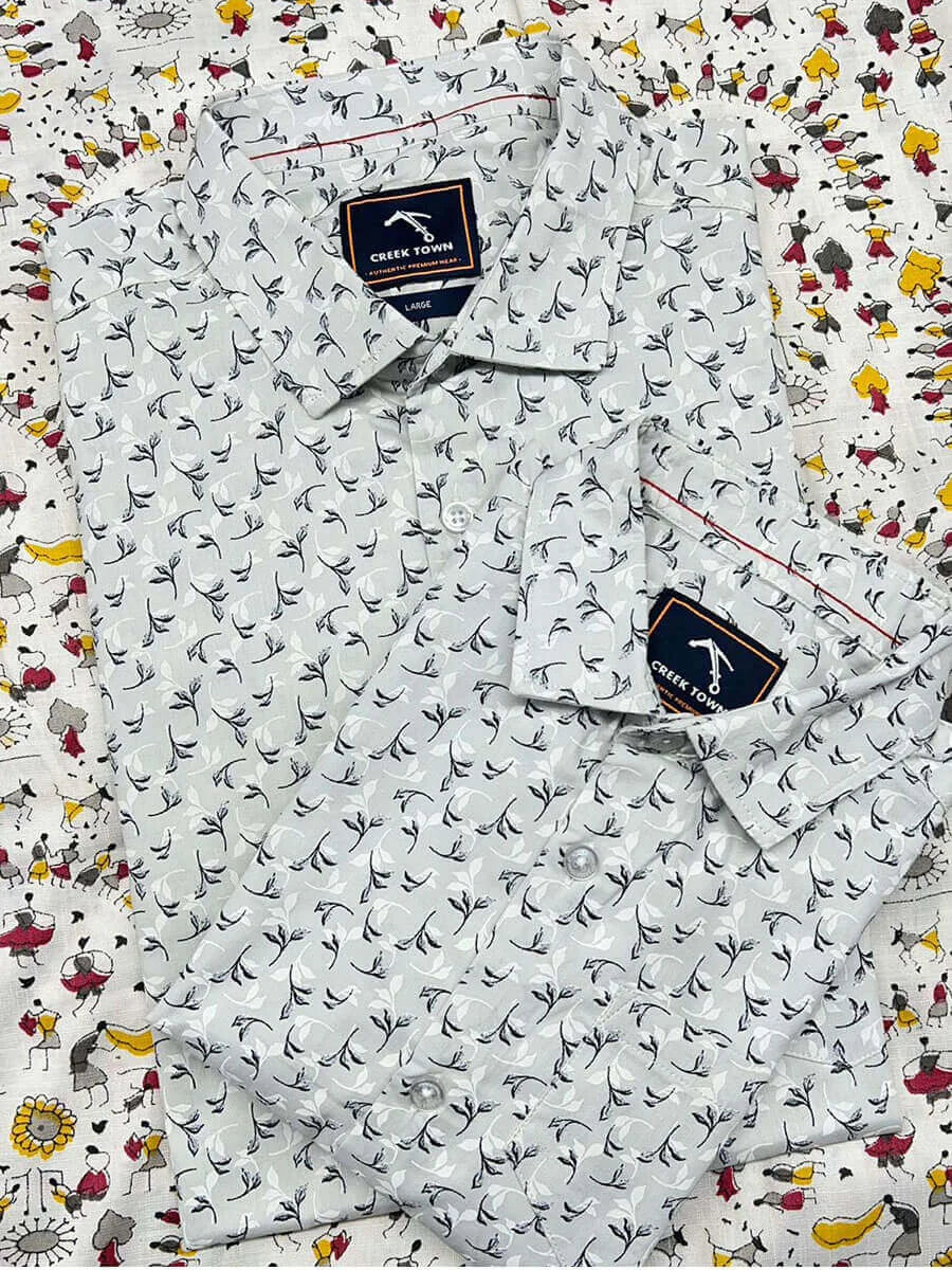 Gray Leaf Printed Dad&Son Shirt