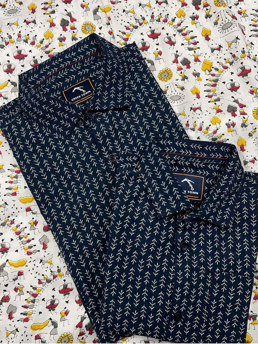Navy thoranam printed Dad&Son Combo Shirts
