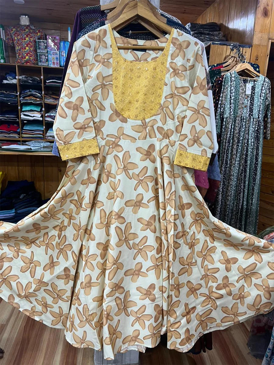 Yellow Big Flower Print Big flare