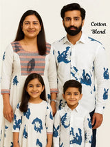 White Cotton Blend with Blue Flower with smoking Dad