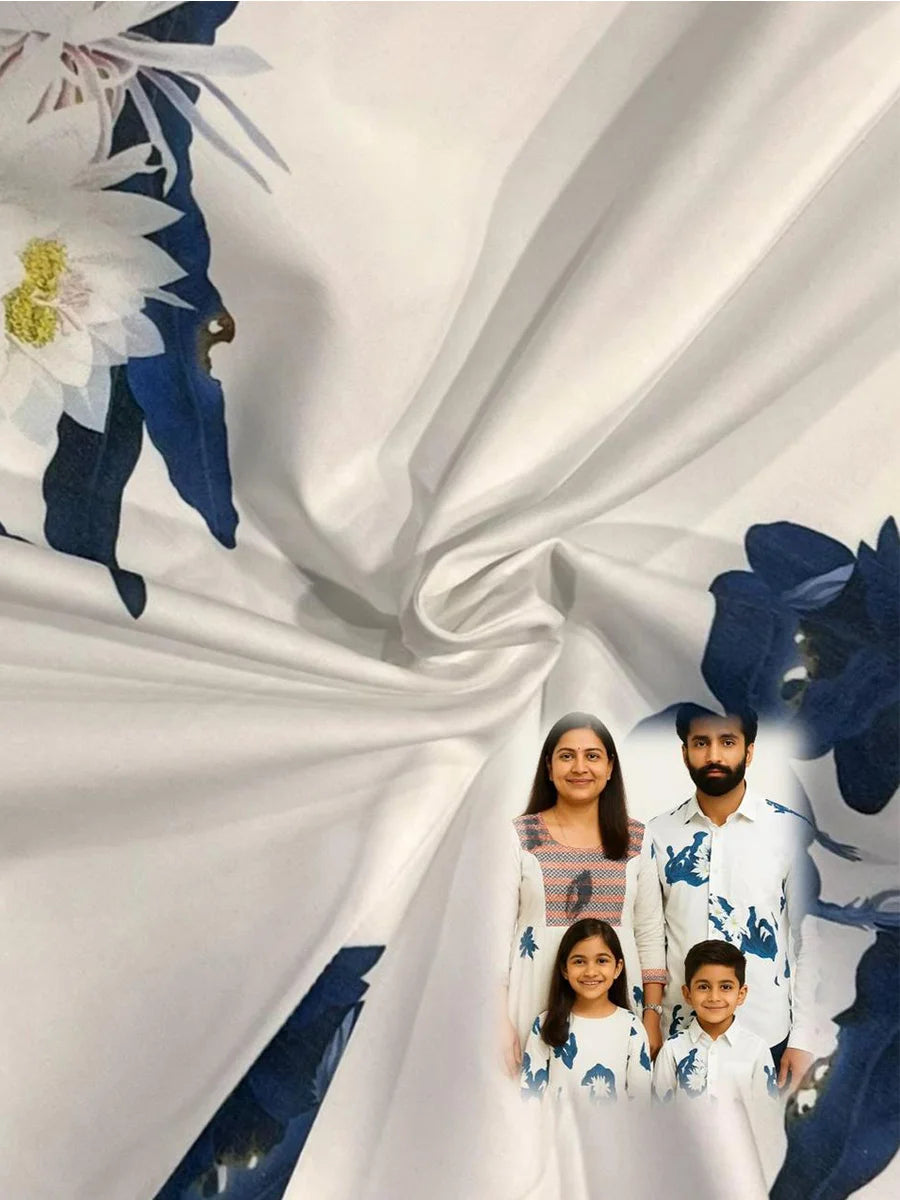White Cotton Blend with Blue Flower with smoking