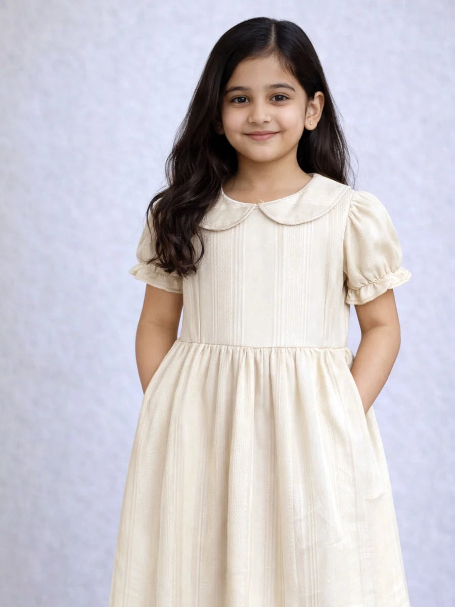 Half White Self Dobby Design Family Combo Daughter
