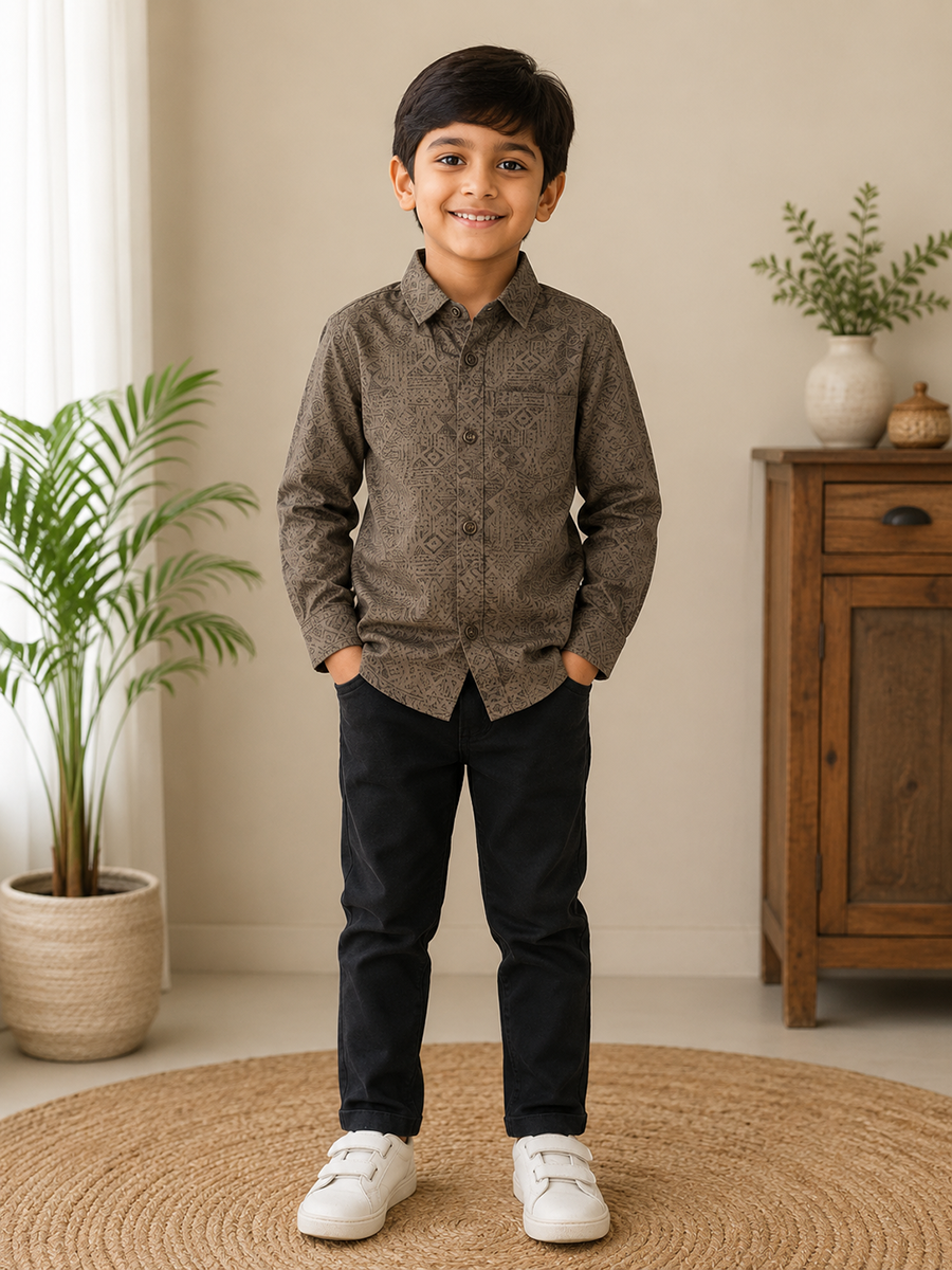 Dark brown Tribal Inspired Print - Son Shirt