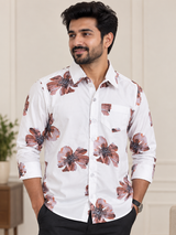 White cotton blend hibiscus floral print - Dad Shirt
