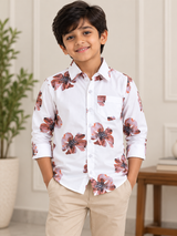 White cotton blend hibiscus floral print - Son Shirt