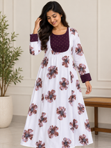 White cotton blend hibiscus floral print - Mom Kurthi