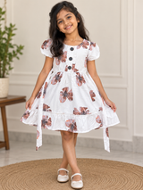 White cotton blend hibiscus floral print - Daughter Frock