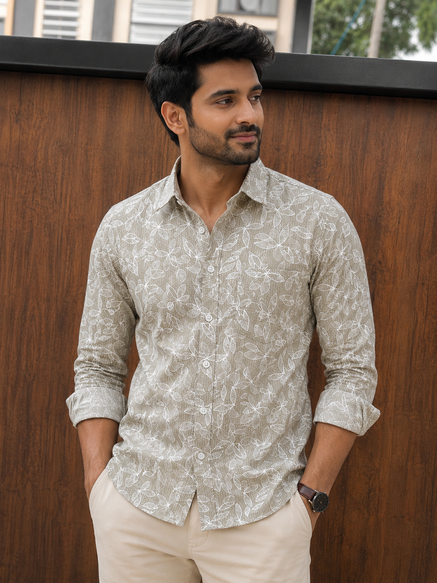 Light Olive Floral Print- Dad Shirt