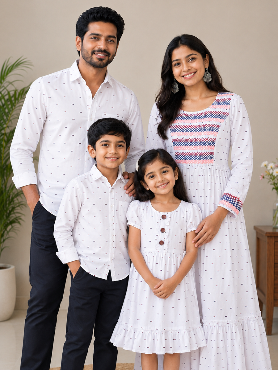 Oxford White micro print - Family Combo