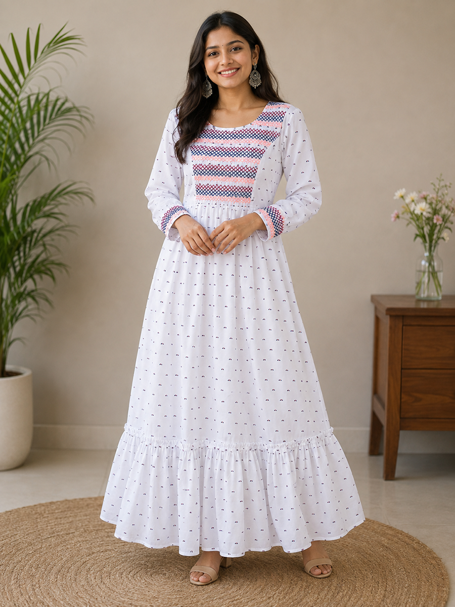 Oxford White micro print - Mom Kurthi