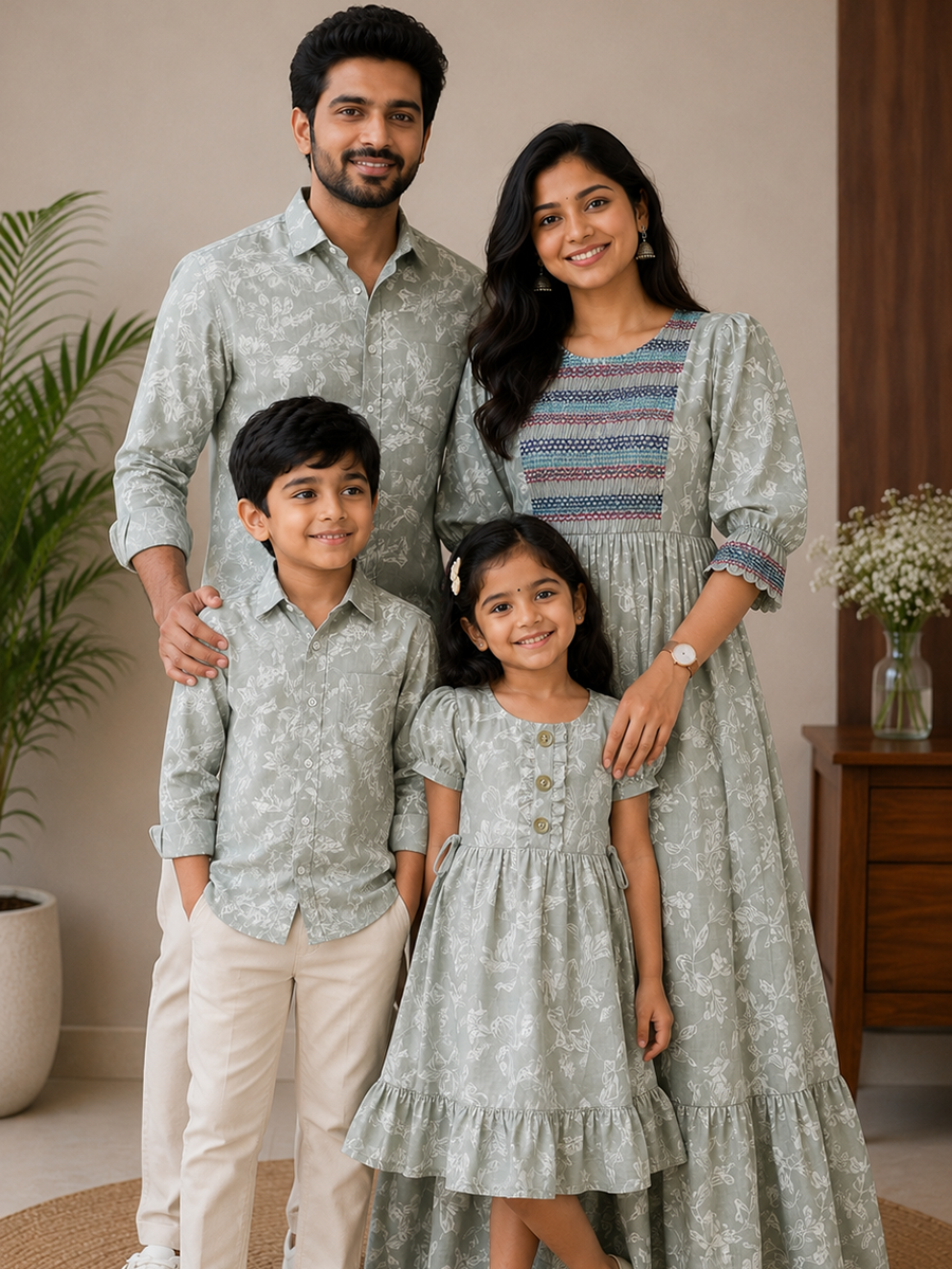 Light Sage Green Floral print - Family Combo