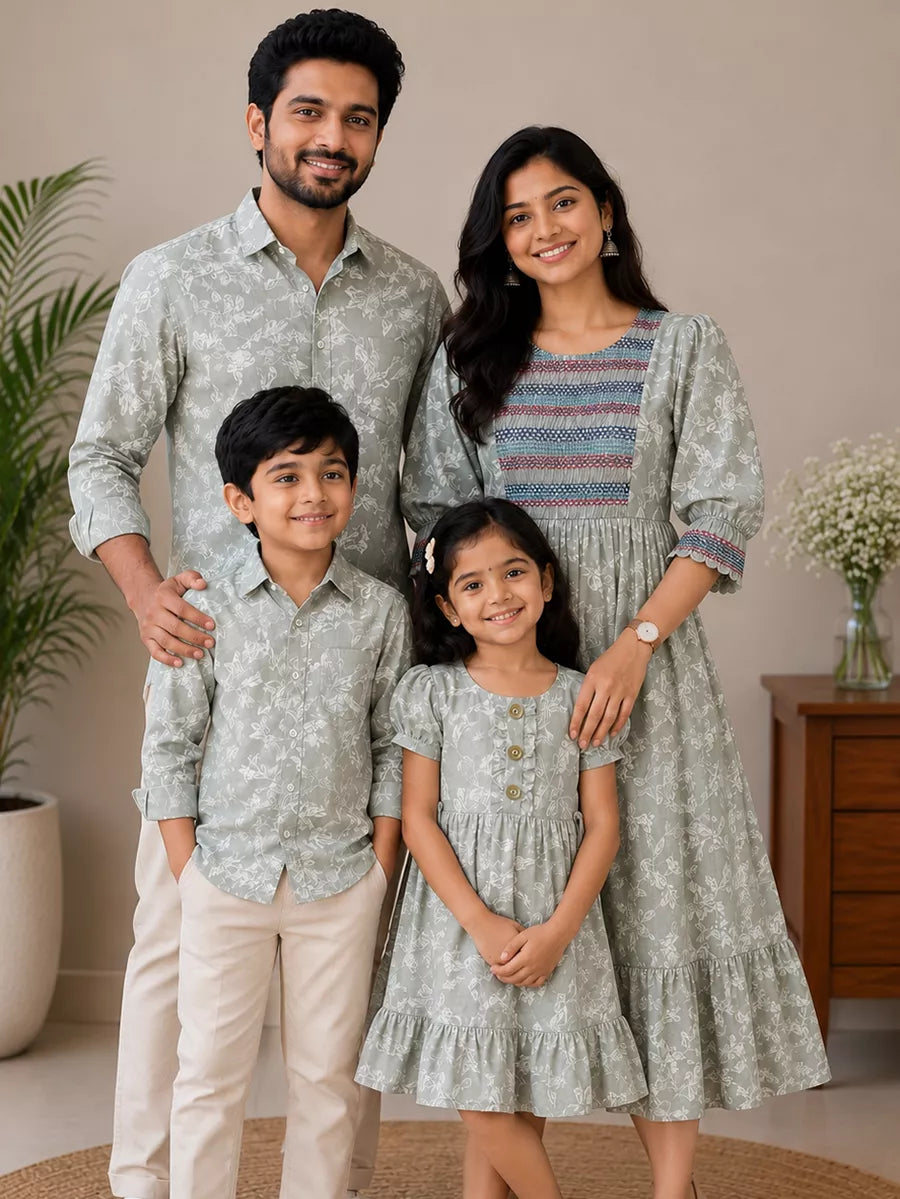 Light Sage Green Floral print - Family Combo