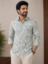 Light Sage Green Floral print - Dad Shirt