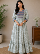 Light Sage Green Floral print - Mom Kurthi