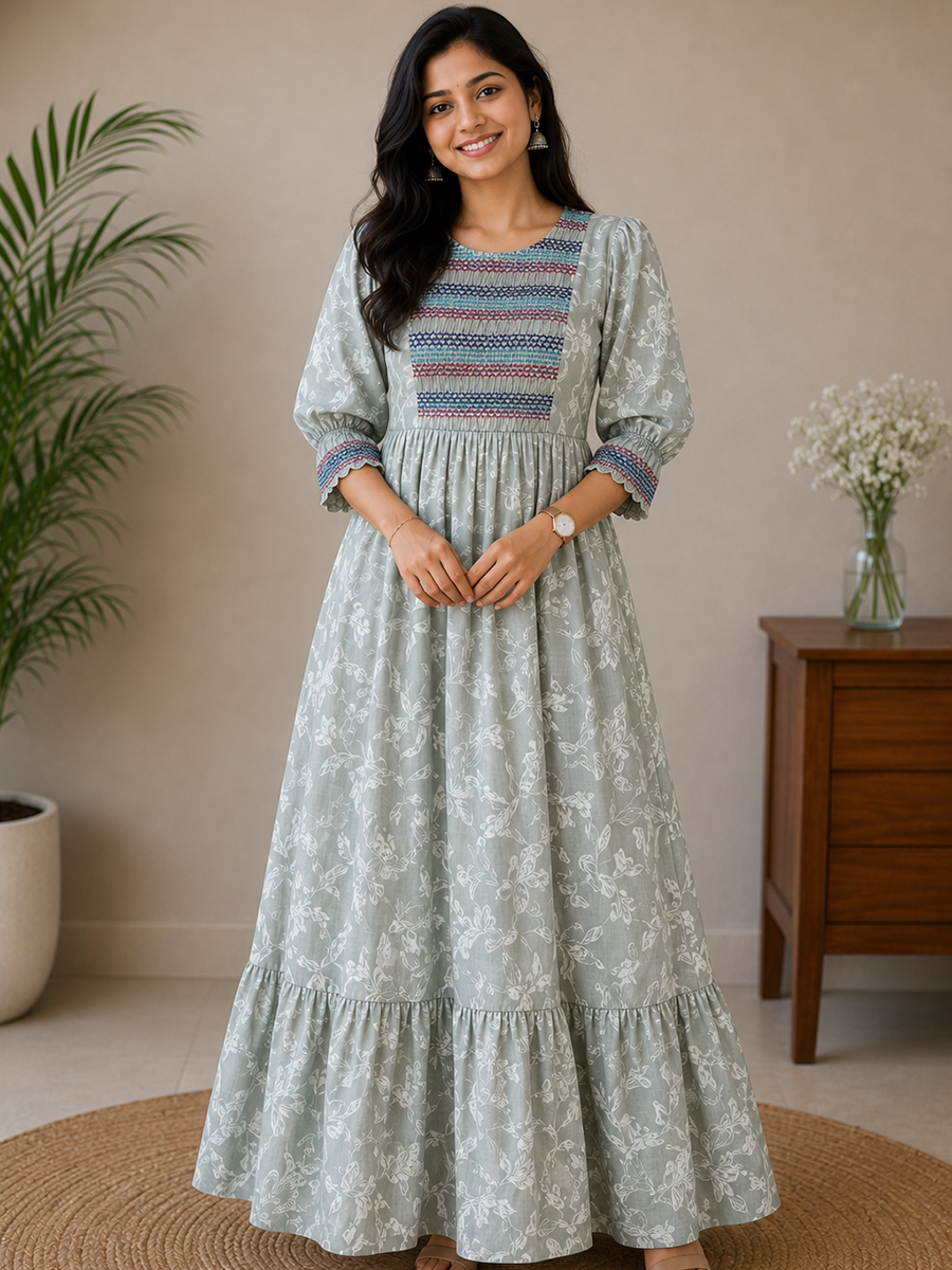 Light Sage Green Floral print - Mom Kurthi