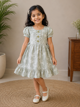 Light Sage Green Floral print - Daughter Frock