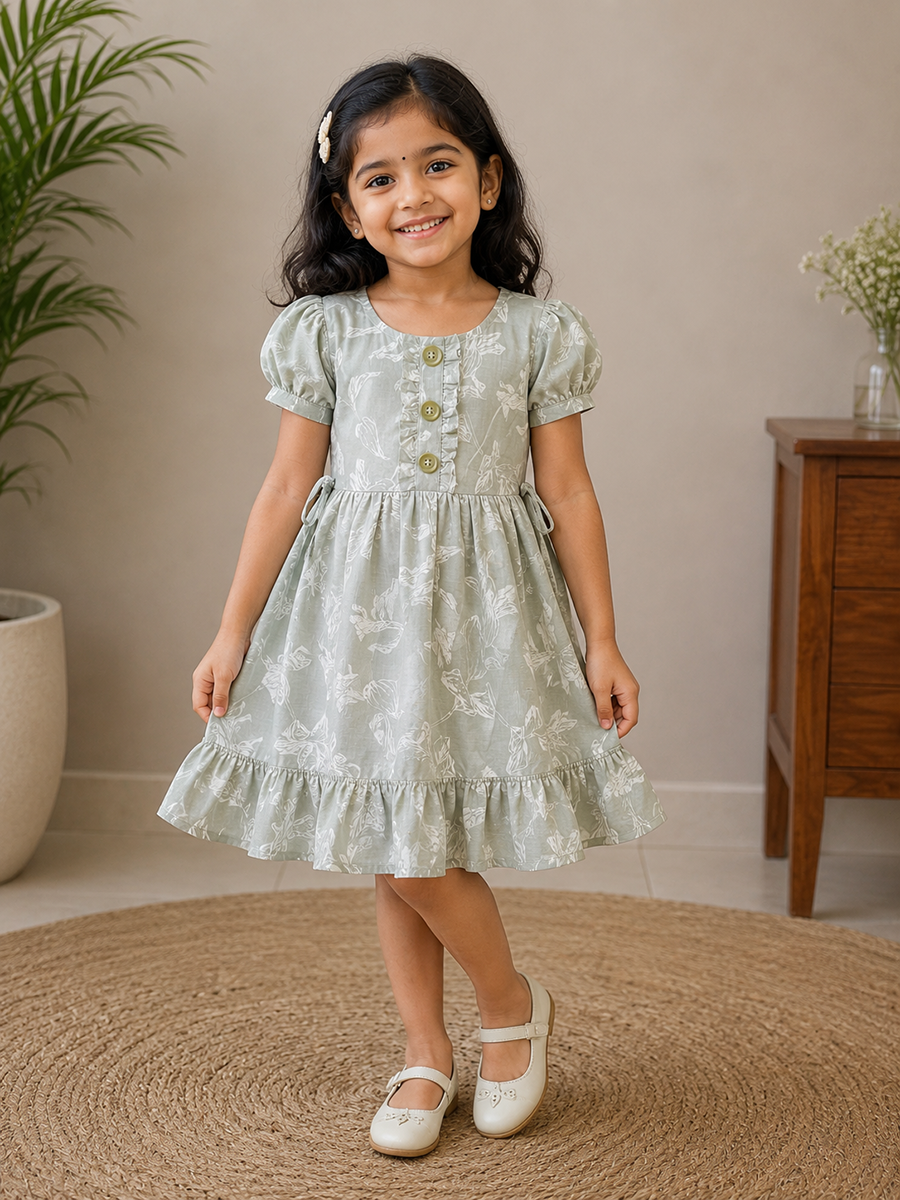 Light Sage Green Floral print - Daughter Frock
