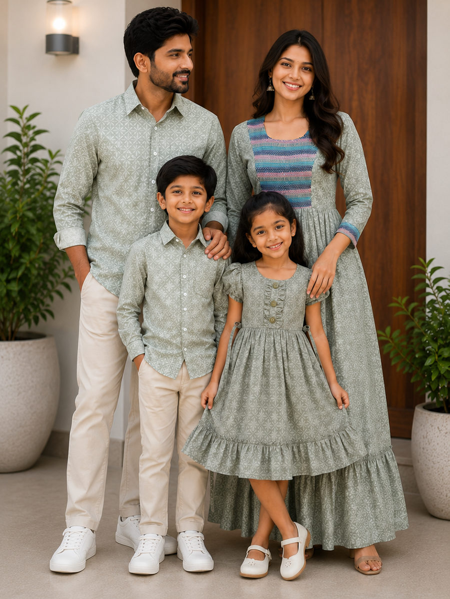 Light green seamless print - Family Combo