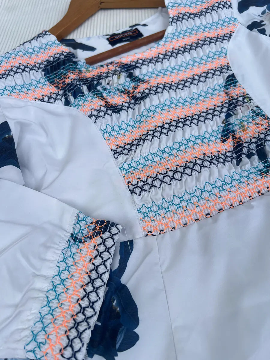 White cotton blend indigo blue floral Print - Couple Combo