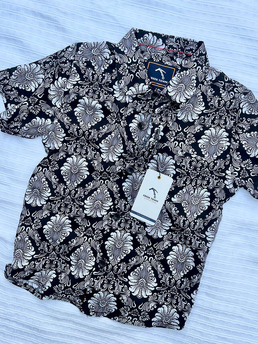 Black Abtract Rayon Printed Shirt