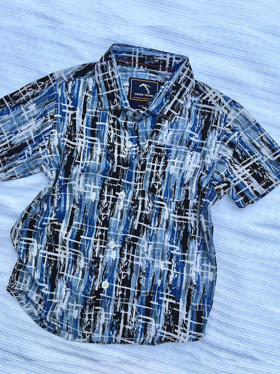 Blueblack Paint Brushed Rayon Printed Shirt