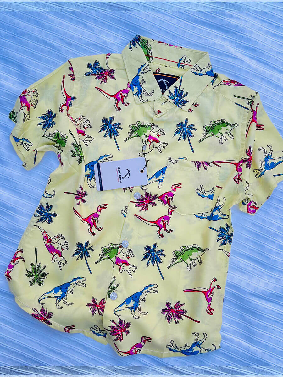 Dino Yellow Rayon Printed Shirt